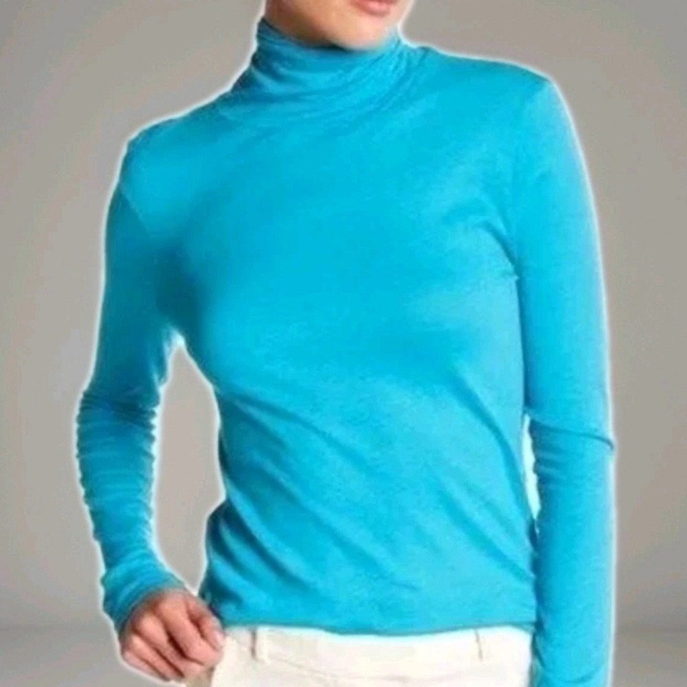 J Crew Perfect Turtle Neck Top Woman Med Mineral Blue Cotton Baselayer Ski Nwt